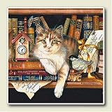 AbsorbaStone Coaster set ~ Literary Cat ~4 Tile Drink Coasters ~ code 250