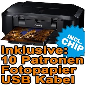 Canon PIXMA iP4700 Tintenstrahldrucker + 10 ms-point Patronen INKL. CHIP + USB-Kabel + 100 Blatt 10x15 Fotopapier