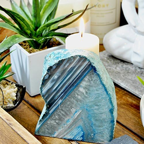 Yellow Tree Company Blue Natural Agate Candle Holder, Best Decor Better Than Himalayan Salt Candle Holders Amazing Blue Agate Stone