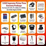 32GB Supreme Prime Time Accessory Package For The Canon T1i (A.k.a 500d), Xs (A.k.a 1000d), Xsi (A.k.a 450d) Digital Slr Kit Includes 32Gb High Speed Memory Card, 2 Extended Life Batteries, Rapid AC/DC Charger, Digital Flash, 0.5 Wide Angle Lens, 2X Telephoto Lens, Filter Kit, 4 Piece Close Up Lens Kit, Flower Lens Hood, Deluxe Carrying Case, 72 Inch Professional tripod, Professional SLR Hand Strap, Flash Diffuser, + More All Lenses Will Fit The Following Canon EF 85mm, EF-S 18-200mm, EF 28-135mm, EF-S 15-85mm
