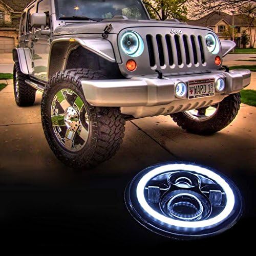 7" Inch LED Headlights For Jeep Wrangler JK CJ TJ LJ High/Low Headlamp Turn Fog Signal With LED Angle Eye