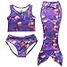 Owone Box Girls 3 Pcs Swimmable Princess Mermaid Tail Bikini Bathing Swimsuit Swimwear Purple 7T, Rainbow 2, 6-7 Years
