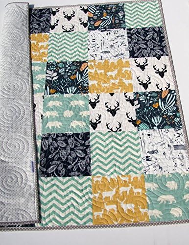 Modern Quilt, Baby Boy Bedding Woodland Deer Bears Buck Chevron Handmade Crib or Toddler Size