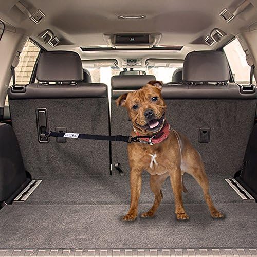 Dog Seat Belt 2 in 1 Adjustable Pet Cat Car Vehicle Safety Harness Nylon Material Heavy Duty Hardware Including Tangle-Free Swivel Attachment, Carabiner, and Latch Bar Attachment.
