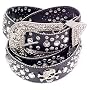 Crystal Rhinestone Black Leather Skull Studded Belt