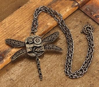 Steampunk Antique Dragonfly Gears Costume Necklace