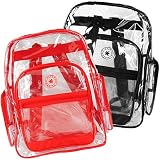 (40 Pieces) Black Trim + Red Trim K-Cliffs Clear Transparent PVC School Backpack/ Book Bag/ Day Pack