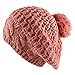 Morehats Thick Crochet Knit Pom Pom Beret Winter Ski Hat - Pink