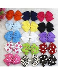 Beauty: 30pc (15 Pairs) 3.5" Pinwheel Polka DIY Bows for Sewing, Hair Clips, Scrapbooking. Colors As the Pic