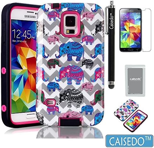 Galaxy S5 Case, CAISEDO(TM) Tough Armor Case for Galaxy S5 [D39A1]Elephant-Rose