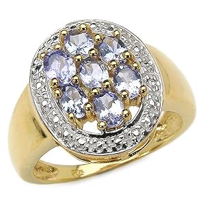 1.20 Carat Genuine Tanzanite 14K Yellow Gold Over Silver Ring by 