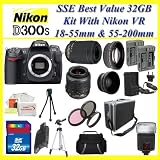 Nikon D300s 12.3MP Digital SLR Camera with With Nikon 18-55mm And Nikon 55-200mm VR Lens Kit INCLUDING 3 Extra Lens + 32GB COMPACT FLASH MEMORY CARD + 2x EXTENDED LIFE BATTERIES + AC/DC Rapid Home/Car Charger + TRIPOD & MUCH MORE !!