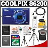 Nikon Coolpix S6200 Digital Camera (Blue) with 16GB Card + Battery + Case + ....