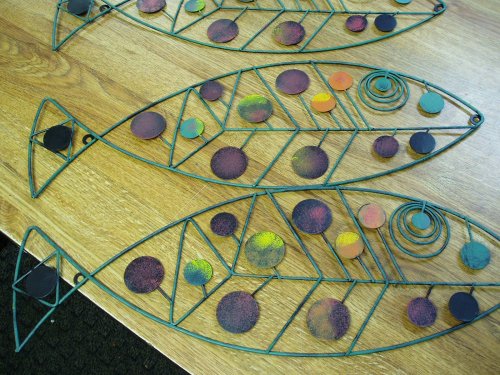 Painted Wire 3 Pc Fish Set Modern, Eames.. art ? Metal Iron Wall Scuplture
