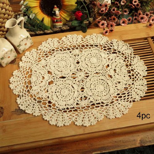 Kilofly crochet cotton lace placemats doilies 4pc, oval…