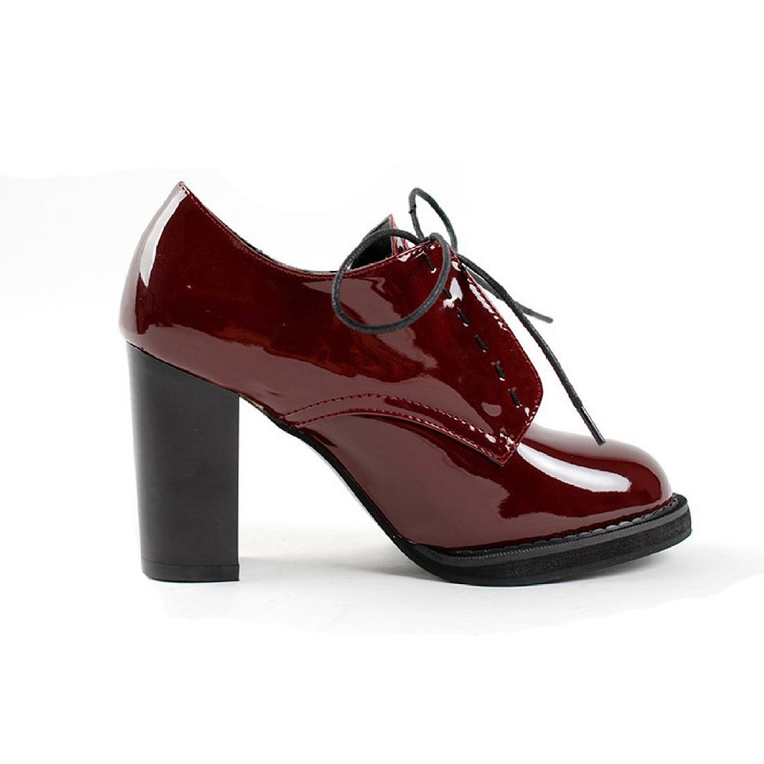 Susanny Women's Vintage Patent Leather Lace Up Dress Pumps Chunky High