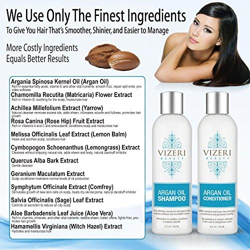 8 ounce Argan Oil Conditioner: Repairs Damage, Hydrates, Increases Restores Shine, Controls Frizz, Alcohol, Paraben, Sulfate, and Sodium Chloride-Free.