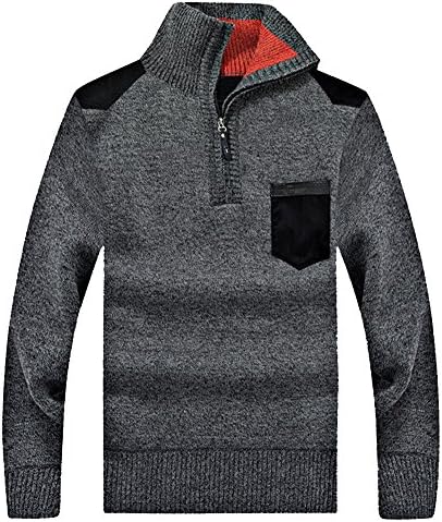 Wiboy Men's Fleece Splicing Thick High Collar Pullover Sweater Size XXXL Dark Gray
