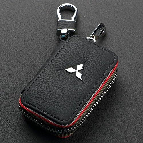 Genuine Litchi grain Leather Car Keys Bag Zipper Key Bag With brand Key Purse Key Case For Mitsubishi