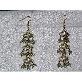Bollywood Designer Meenakari Gold Green Dangling Earrings Lakh Enamel Fashion Earrings
