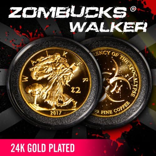 ZOMBUCKS WALKER - 24K GOLD PLATED - 1oz .999 Pure Copper Bullion ZOMBIE Apocalypse Round Coin (Limited GOLD Production - RARE)