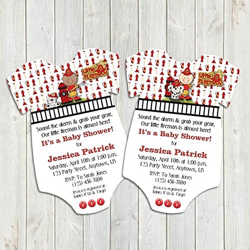 Firefighter Boy Onepiece Baby Shower Invitations - set of 10 - PRINTED