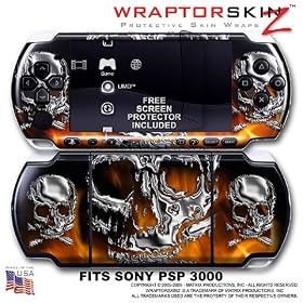 Chrome Skulls on Fire WraptorSkinz Skin and Screen Protector Kit fits Sony PSP 3000