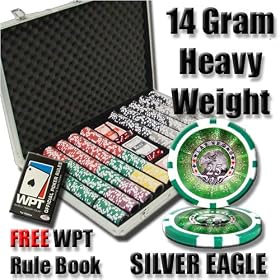 1000 Silver Eagle Poker Chip Set with Free WPT Rule Book. 14 Gram Heavy Weighted Poker Chips.