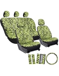Automotive Parts and Accessories: OxGord 17pc Set Zebra Animal Print / Neon Electric Green Auto Seat Covers Set - Airbag Compatible - Front Low Back Buckets - 50/50 or 60/40 Rear Split Bench - 5 Head Rests - Universal Fit for Car, Truck, Suv, or Van - FREE Steering Wheel Cover - Oxgord