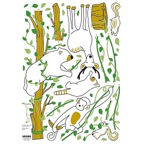 Instant Home/Wall Reusable Decal Stickers - Forest Jungle Animals Monkey Deer Raccoon Bear