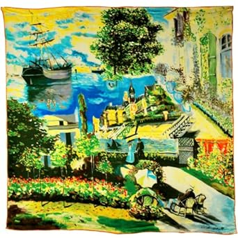 100% Luxurious Charmeuse Silk Claude Monet's Painting Collection Hand Rolled Edges Square Scarf Shawl