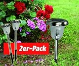 Produkt-Bild: Solar-Gartenleuchte SGL-P2, Edelstahl, m. Erdspie&szlig;, Hx&Oslash; 40x13cm, 2er Pack!
