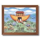 Noahs Ark Animals Kids Room Religious #1 Home Decor Wall Picture Oak Framed Art Print