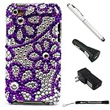 Purple Flower Luxury Design Premium Crystal Rhinestone Cover Protective Case for Apple iPod Touch 4 ( 4th Generation 8GB, 16GB, 32GB ) + Includes a Travel USB Home Charger + a Travel USB Car Charger Kit + Includes a Professor Pen 3 in 1 Red Laser Pointer / LED White Light / Stylus / White Pen