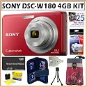 Sony Cyber-shot® DSC-W180 10.1MP Digital Camera in Red + 4GB Deluxe Accessory Kit