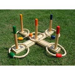 Ringwurfspiel in Holzausf�hrung Zielkreuz 42 x 5 x 2 cm,  Zielst�be 18 x 2 cm, komplett mit 5 Wurfringen und Netztragetasche
