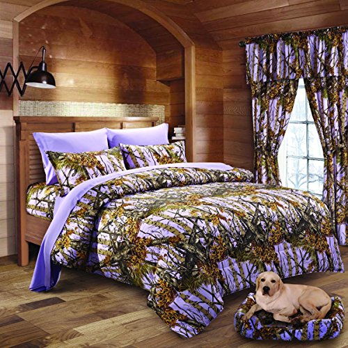 20 Lakes Woodland Hunter Camo Comforter, Sheet, & Pillowcase Set (Twin, Lavender)