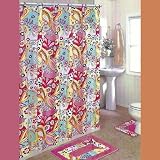 PINK FOREST 15-Piece Bathroom Set: 2-Rugs/Mats, 1-Fabric Shower Curtain, 12-Fabric Covered Rings.