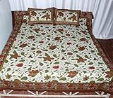 Golden Hand Block Print King Size bed sheet Cotton Bedspread with Pillow Co ....