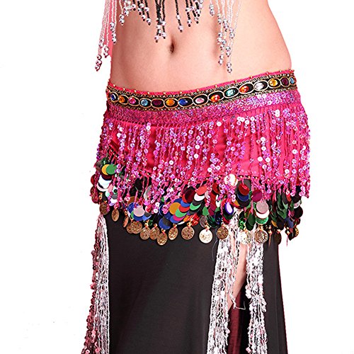 PanDaDa Chiffon Belly Dance Hip Scarf Coin Sequin Belt Skirt Tassel Hip Wrap