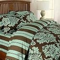 7pc Toile Floral Brown Teal Duvet Cover Sheet Set Queen