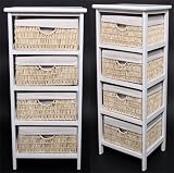 Schrank Kommode mit 4 Korbschubladen ~ weiß