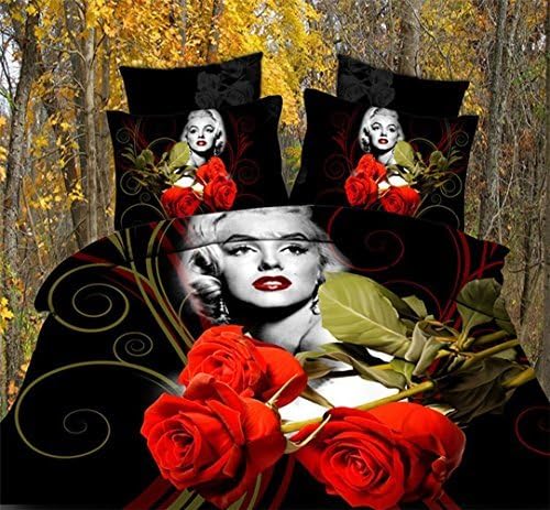 JOYBUY Home Textile, Unique 3d Bedding Sets, Marilyn Monroe Rose Bedding Set, Beautiful Light Grey Bedding Sets, 4pcs Bed Sets, Queen Size, Comforter Not Included (red) by JOYBUY Bedding Sets