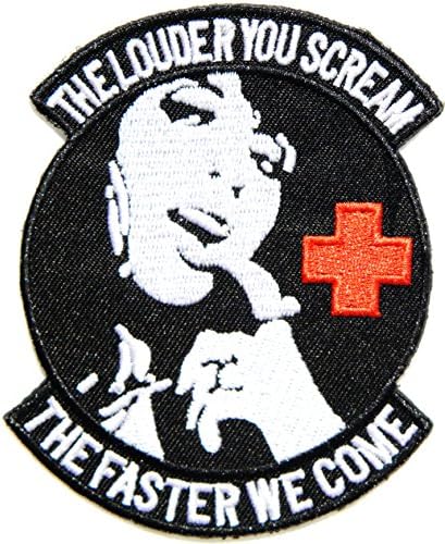 THE LOUDER YOU SCREAM THE FASTER WE COME Logo Sexy Lady Red Cross First Aid Army Military Jacket T shirt Patch Sew Iron on Embroidered Symbol Badge Cloth Sign Costume By Prinya Shop