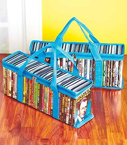 DVD Storage Organizer Stripes Pattern - Classic Set of 2 Storage Bags with Room for up to 40 DVDs Each for a Total of up to 80