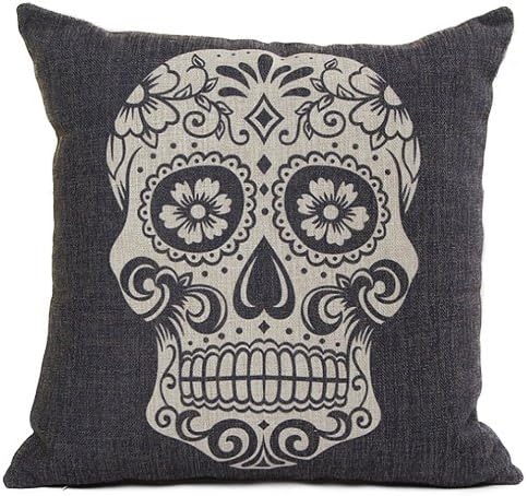 Cotton Blend Linen Throw Pillow Cushion Covers (Skull_05)