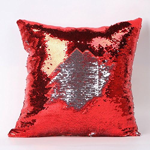 CaseBling Hot Selling DIY Two Tone Glitter Sequins Throw Pillow Cases and Covers Color Changing Scale Euro Decorative Home Cushion Sofa Pillowcase 16x16 Inch - Red