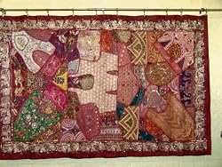 Vintage Patchwork Quilt Glamorous India Beaded Sari Tapestry Wall Hanging Throw