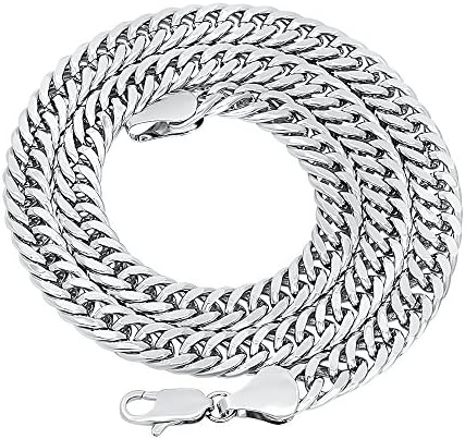 9mm Rhodium Plated Double Cuban Link Curb Chain Necklace, 36"