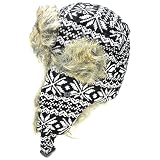 Unisex Snowflake Wool Tweed Faux Fur Lined Winter Earflap Trooper Aviator Hat (Choose from Various Colors)